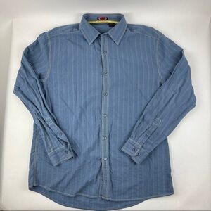 2 Faces Button Up Shirt Mens Large Blue Long Sleeve Pockets